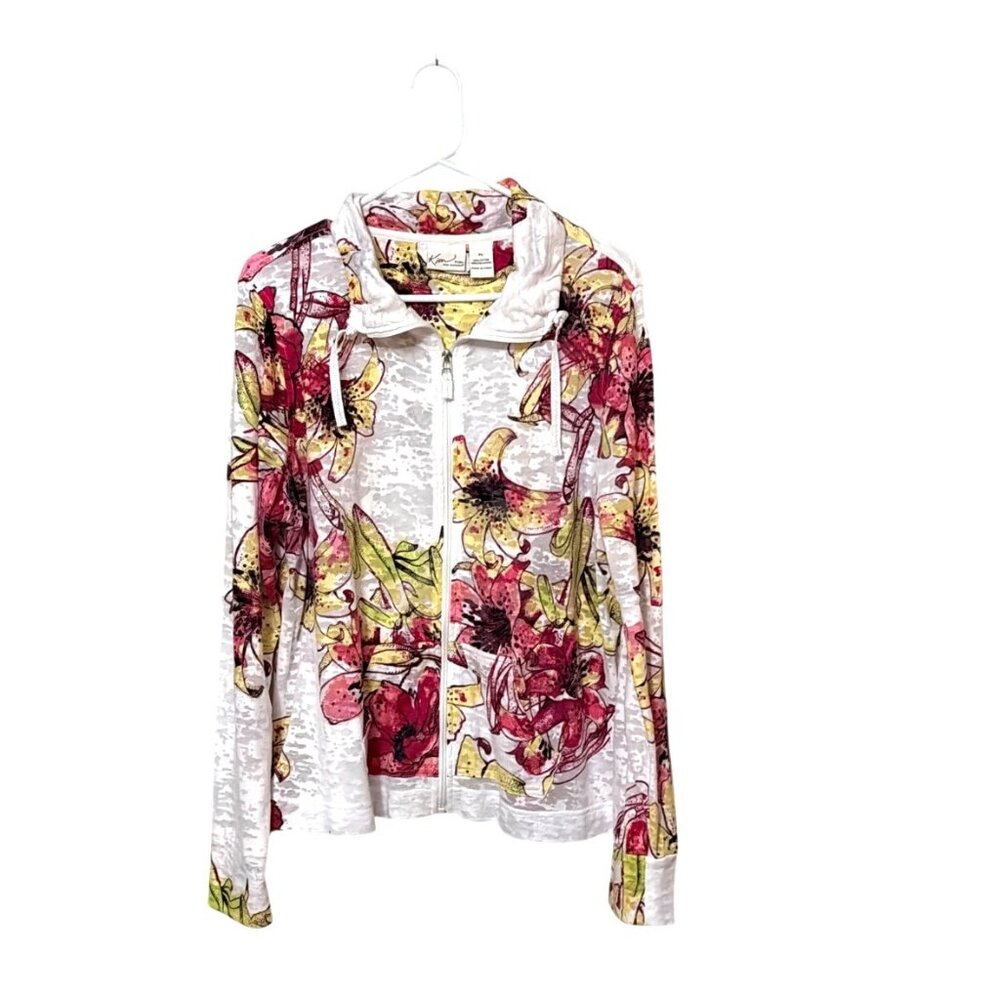 Kim Rogers Petite Floral Zip-Up Jacket PL Cotton Blend